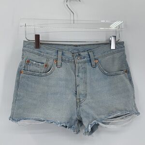 Levis 501 Cut-off denim distressed jean shorts raw edge fray blue women 27